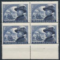 1950 Bem József I. 1Ft ívszéli négyestömb jelentősen elfogazva (2 bélyegen törés / fold)