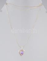 Ezüst(Ag) kígyó nyaklánc ametisztes szív medállal, jelzett, h: 46 m, bruttó: 4,6 g