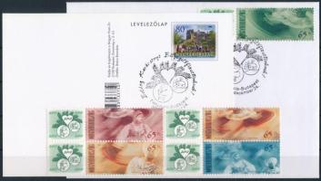 2010 Folkloriada a bélyegelőfizetőknek megszemélyesített négyestömb + Filaposta karácsonyi alkalmi bélyegzés borítékon és képeslapon