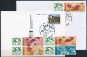 2010 Folkloriada a bélyegelőfizetőknek megszemélyesített négyestömb + Filaposta karácsonyi alkalmi bélyegzés borítékon és képeslapon
