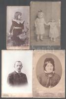 cca 1900, 4 darab keménytáblás fotó aradi és békési műtermekből, kopással 16,5x11 cm alatt