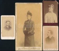 cca 1890 4 darab keménytáblás fotó aradi műtermekből, kopással 20,5x11 cm alatt