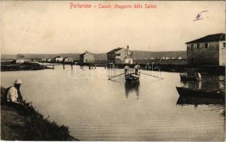 Portoroz, Portorose; Canale Maggiore delle Saline / canal, boats (fl)