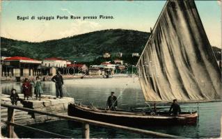 1909 Portoroz, Portorose; Bagni di spiaggia Porto Rose presso Pirano / beach, boat. Prop. riser. Francesco Heizinger (worn corners)