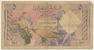 Algéria 1964. 5D "L.1053 963" T:VG, hajtások mentén szakadások, kis sarokhiány Algeria 1964. 5 Dinars "L.1053 963" C:VG, tears along the fold lines, small missing corner Krause P#122