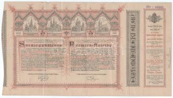Budapest 1886. "Egyházi Műemléki Alap" Sorsjegykölcsöne 5Ft-ról a budapest-lipótvárosi bazilika kiépítésére s egyházi műemlékek fenntartására (2x) + Budapest 1904. "Erzsébet királyné Sanatorium Sorsjegykölcsön" sorsjegye 5K értékben, magyar és német nyelven, szárazpecséttel T:F