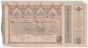 Budapest 1886. "Egyházi Műemléki Alap" Sorsjegykölcsöne 5Ft-ról a budapest-lipótvárosi bazilika kiépítésére s egyházi műemlékek fenntartására (2x) + Budapest 1904. "Erzsébet királyné Sanatorium Sorsjegykölcsön" sorsjegye 5K értékben, magyar és német nyelven, szárazpecséttel T:F, pici anyaghiány