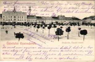1907 Szatmárnémeti, Satu Mare; Deák tér északi része, üzletek. L. D. F. 141. / square, shops (kis szakadás / small tear)