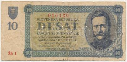 Szlovákia 1939. 10K "Zn1 016129" T:VG Slovakia 1939. 10 Korun "Zn1 016129" C:VG Krause P#6a