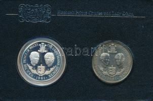 Guernsey 1981. 25p (2xklf) Ag + Cu-Ni "Királyi esküvő" érmepár műanyag tokban, német nyelvű ismertetővel T:AU, patina, Ag: PP kapszulában Guernsey 1981. 25 Pence (2xdiff) Ag + Cu-Ni "Royal Wedding" coin pair in plastic and foil case, with German description C:AU, patina, Ag: PP in capsule Krause KM#36, KM#36a