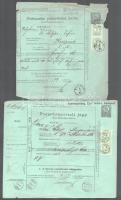 1874 Magyar-német nyelvű díjjegyes Posta-utánvételi jegy 3 x 3kr díjkiegyészítéssel (1 bélyeg hiányzik / 1 stamp missing) "BUDAPEST" - "NAGY-SZALONTA" + 1878 ugyanaz horvát-német nyelvű, 3kr pár kiegészítéssel "ZAGREB" - "KRAPINA"