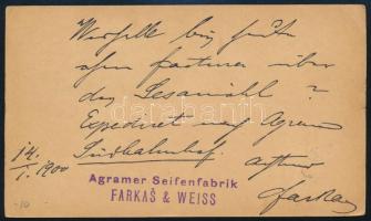 1900 Kétnyelvű 2kr díjjegyes levelezőlap 1f Turul díjkiegészítéssel Zágrábból Bécsbe