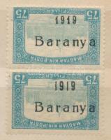 Baranya I. 1919 Parlament 75f függőleges pár fordított felülnyomással, Bodor vizsgálójellel (44.000)