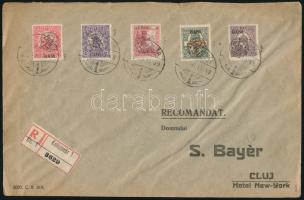 Kolozsvár 1919 Ajánlott helyi levél 5 db megszállási bélyeggel bérmentesítve, Bodor vizsgálójellel, érkeztetve