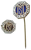 ~1910-1940. "N C P P B V M - MS (Szűz Mária áldjon meg minket jámbor utódaival)" Mária kongregációs zománcozott tombak jelvény (2xklf: 19x19mm, 14x14mm) T:AU ~1910-1940. "N C P P B V M - MS (Santa Maria, Nos cum prole pia, benedicat virgo Maria)" enemelled, tombak Maria congregation badge (2xdiff: 19x19mm, 14x14mm) C:AU