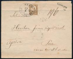 1872 Kőnyomat 15kr regiszterhajtással ajánlott levélen "PÉCS FÜNFKIRCHEN" - Pest