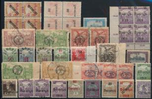 Kis megszállási tétel stecklapon, összesen 40 db bélyeg Bodor vizsgálójellel, közte összefüggések, gépszínátnyomatok, elcsúszott felülnyomások, apró lemezhibák