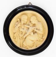 A Szent család. Antik falidísz fa keretben, d: 13 cm