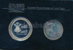 Tuvalu 1981. 5$ (2xklf) Ag + Cu-Ni "Királyi esküvő" érmepár műanyag tokban, német nyelvű ismertetővel T:AU, patina, Ag: PP kapszulában Tuvalu 1981. 5 Dollars (2xdiff) Ag + Cu-Ni "Royal Wedding" coin pair in plastic and foil case, with German description C:AU, patina, Ag: PP in capsule Krause KM#12, KM#12a