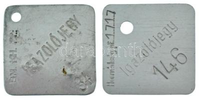 ~1950. "Igazolójegy" Al katonai igazolójegy (2db), egyiken "BM. KH. Pf.: - IGAZOLÓJEGY - 34", másikon "Honvédség pf. 1717 - Igazolójegy - 146" szöveggel (50x50mm) mindkettő lyukasztott T:XF