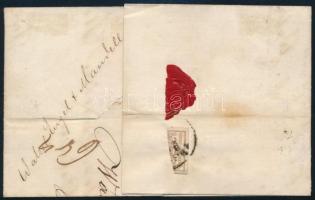 1856 9kr MP III b lemezhibával a "9"-ben ajánlott levélen, a hátoldalon letépett 6kr marad...