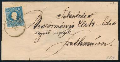 1861 15kr ívszéli nyomat "PESTH" - Szathmár, 1861 15kr margin piece on cover "PESTH" - Szathmár