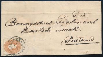 1861 10kr on shortened domestic cover, "SZEKSZÁRD" - Pest, 1861 10kr lerövidített távolsági levélen "SZEKSZÁRD" - Pest