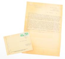 Csatkai Endre (1896-1970) művészettörténész levele és képeslapja aláírással