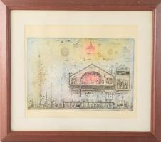 Gross Arnold (1929-2015): Kondor Béla emléklap. Ofszet nyomat, papír, jelzett a nyomaton, üvegezett fakeretben, 18×27 cm