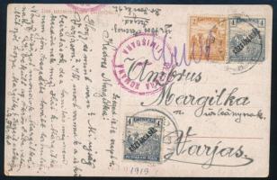 1919 Képeslap 10f bérmentesítéssel Szegedről Varjasra, temesvári román cenzúrával