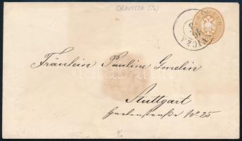1863 15kr PS-card to Württemberg, "ORAVICZA" - Stuttgart, ~1863 15kr díjjegyes boríték Württembergbe "ORAVICZA" - Stuttgart