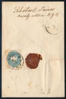 ~1865 15kr + a hátoldalon bontásnál levágott sarkú 10kr ajánlott levélen "PESTH Abends" - ...