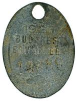 1926. Budapest "Budapest Ebvédjegy" Zn ebadójegy / kutyabárca, "13689" sorszámmal (30x40mm) T:F