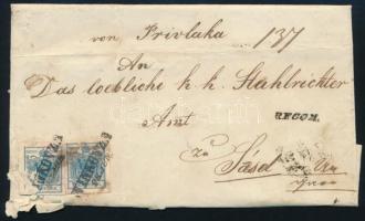 1856 2 x 9kr (egyik bélyeg sérült) + 6kr maradványai 2. súlyfokozatú ajánlott levélen "WINKOVZE" - Sásd, 1856 2 x 9kr (1 stamp damaged) + remains of a 6kr stamp on a 2nd weight class registered cover," WINKOVZE" - Sásd
