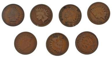 Amerikai Egyesült Államok 1897-1907. 1c bronz "Indián fej" (7x) T:VF,F United States of America 1897-1907. 1 Cent bronze "Indian Head" (7x) C:VF,F Krause KM#90a