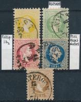 1867 Sor első 5 értéke magyar bélyegzésekkel