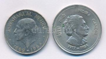 India 1964. 1R Ni "Jawaharlal Nehru" + 1984. 5R Cu-Ni "Indira Gandhi" T:AU,VF India 1964. 1 Rupee Ni "Jawaharlal Nehru" + 1984. 5 Rupees Cu-Ni "Indira Gandhi" C:AU,VF Krause KM#76, KM#150