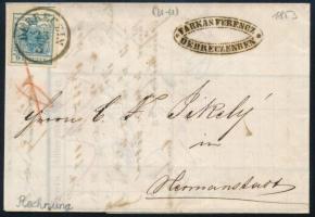 1853 9kr HP III on receipt, "DEBRECZIN" - Hermannstadt, 1853 9kr HP III számla levélen "DEBRECZIN" - Hermannstadt