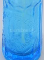 Szatmári Egyesült Szikvizgyársak régi erdélyi királykék bordás szódás üveg, pattogzásokkal, m: 30 cm