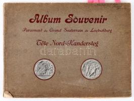 Album-Souvenir [du] Percement du Grand Souterrain du Loetschberg, T?te Nord-Kandersteg Published: Zürich, 1911. J. Meiner. 26 t (hártyapapírral elválasztott képes táblák) 2 tábla sarkán képet nem érő hiány. néhány hártyapapír gyűrött, egyébként jó állapotban 37x28 cm /  (pictured panels separated by tissue paper) 2 panels have a missing corner that does not affect the picture. Some tissue paper is creased, otherwise in good condition 37x28 cm
