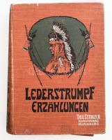 Cooper, J. F.: Lederstrumpf-Erzählungen. Der Wildtöter. Der Letzte der Mohikaner. Für die Jugend bearbeitet von E Reichenbach. Nürnberg, é.n. (1900 k.), Theo Stroefer Kunstverlag. Német nyelven. 196+192 p. (egy kötetben). 4 színes és 21 fekete-fehér illusztrációval. Kiadói illusztrált szecessziós egészvászon kötés, gerincen apró szakadással, kissé foltos borítóval, foxing foltos lapokkal, kissé laza kötéssel, előzéklapon korabeli magyar ny. ajándékozási sorokkal.