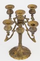 Antik bronz ötágú gyertyatartó, m: 27 cm