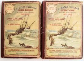 [Luigi Amedeo di Savoia-Aosta, duca degli Abruzzi (1873-1933)] Szavójai Lajos Amádé: Az ,,Észak Csillaga" (,,Stella Polare") az Északi Sarktengeren 1899-1900. Ford.: Darvai Móric. I-II. köt. Bp., [1902], Lampel R. (Wodianer F. és Fiai), 218 p.+ 18 t.+ 1 (kihajtható panorámakép) t.; 199+(1) p.+ 6 t.+ 1 (panorámakép) t.+ 2 (térképek) t. Szövegközti és egészoldalas fekete-fehér képekkel illusztrálva. Kiadói illusztrált félvászon-kötés, kissé viseltes, sérült borítóval, belül a lapok nagyrészt jó állapotban.
