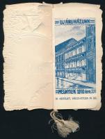 1910 Dombornyomott szecessziós táncrend az Uj Áruház megnyitója alkalmából, kis szakadással