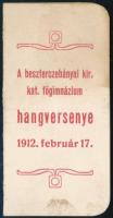 1912 A besztercebányai kir. katolikus főgimnázium táncrendje, kitöltetlen, tokban, tok foltos