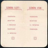 1912 A besztercebányai kir. katolikus főgimnázium táncrendje, kitöltetlen, tokban, tok foltos