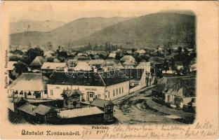 1902 Kovászna, Covasna; Pokolsár gyógyfürdő, Mánya Dávid üzlete. Bogdán F. fényképész / Baia Balta dracului / spa, bathhouse, shops (kopott sarkak / worn corners)