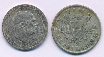 Ausztria 1916. 1K Ag "Ferenc József" + 1925. 1Sch Ag T:AU,VF Austria 1916. 1 Corona Ag &qu...
