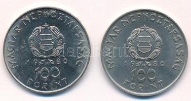 1980. 100Ft Ni "Szovjet-magyar közös űrrepülés" (2x) T:AU egyiken patina Adamo EM61