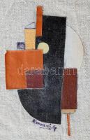 Kassák jelzéssel: Konstruktivista kompozíció. Kollázs, applikáció, vászon, 24×18 cm